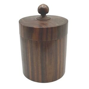 Walnut Wood Canister Small Dark Brown Excellent Hand Turned Finial Lid‎
